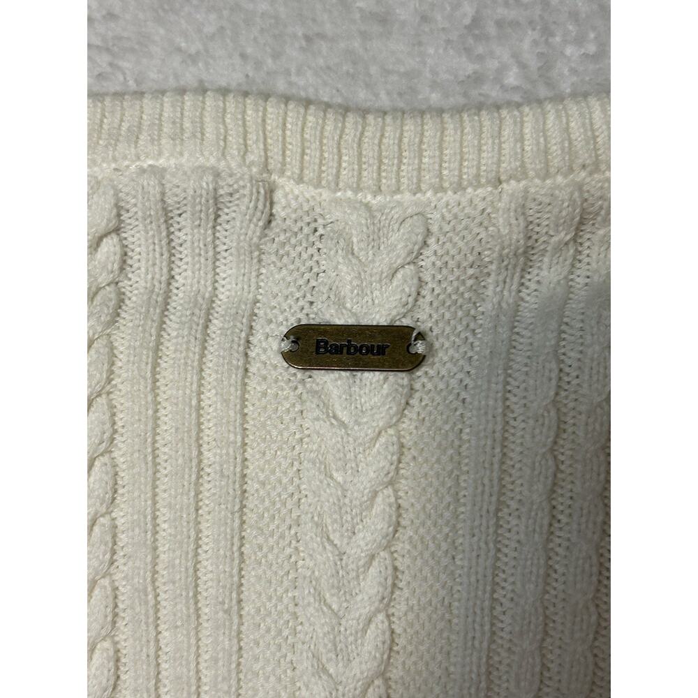 Barbour Cable Knit Sweater Women’s US 4 Cream Pullover Long Sleeve Coastal Chic - Picture 5 of 10
